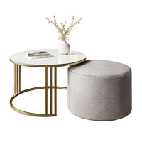 COUCHTISCH mit Hocker LORI GLASS gebürstetes Gold/weißes Glas/Perfect Harmony 82 - Weiß, Metall (70/70/49cm) - Lookway