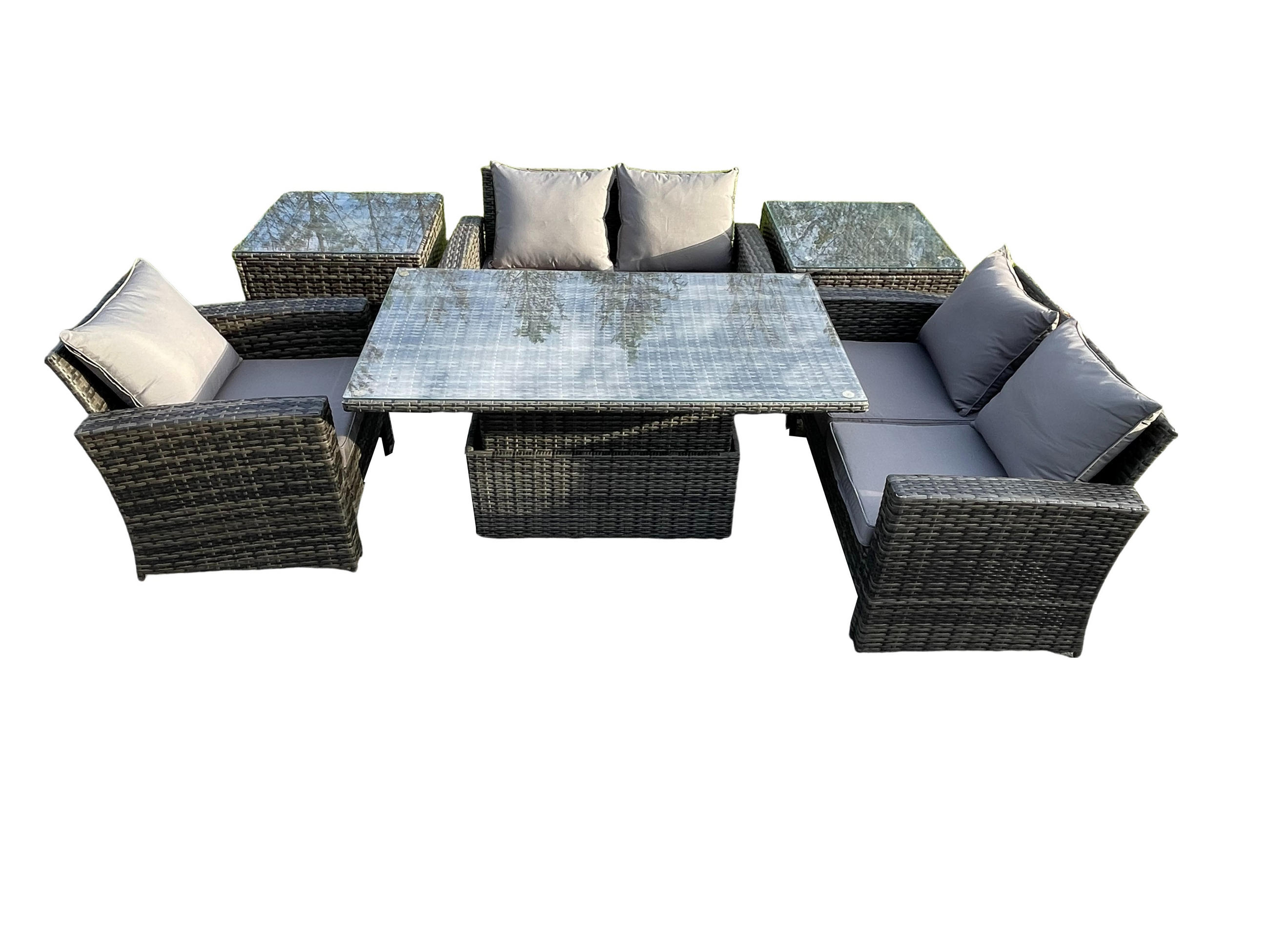 GARTENMÖBEL SET mit höhenverstellbarer Tisch Polyrattan Dunkelgrau 5-Sitzer - Dunkelgrau, Metall - Fimous