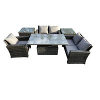 GARTENMÖBEL SET mit höhenverstellbarer Tisch Polyrattan Dunkelgrau 5-Sitzer - Dunkelgrau, Metall - Fimous