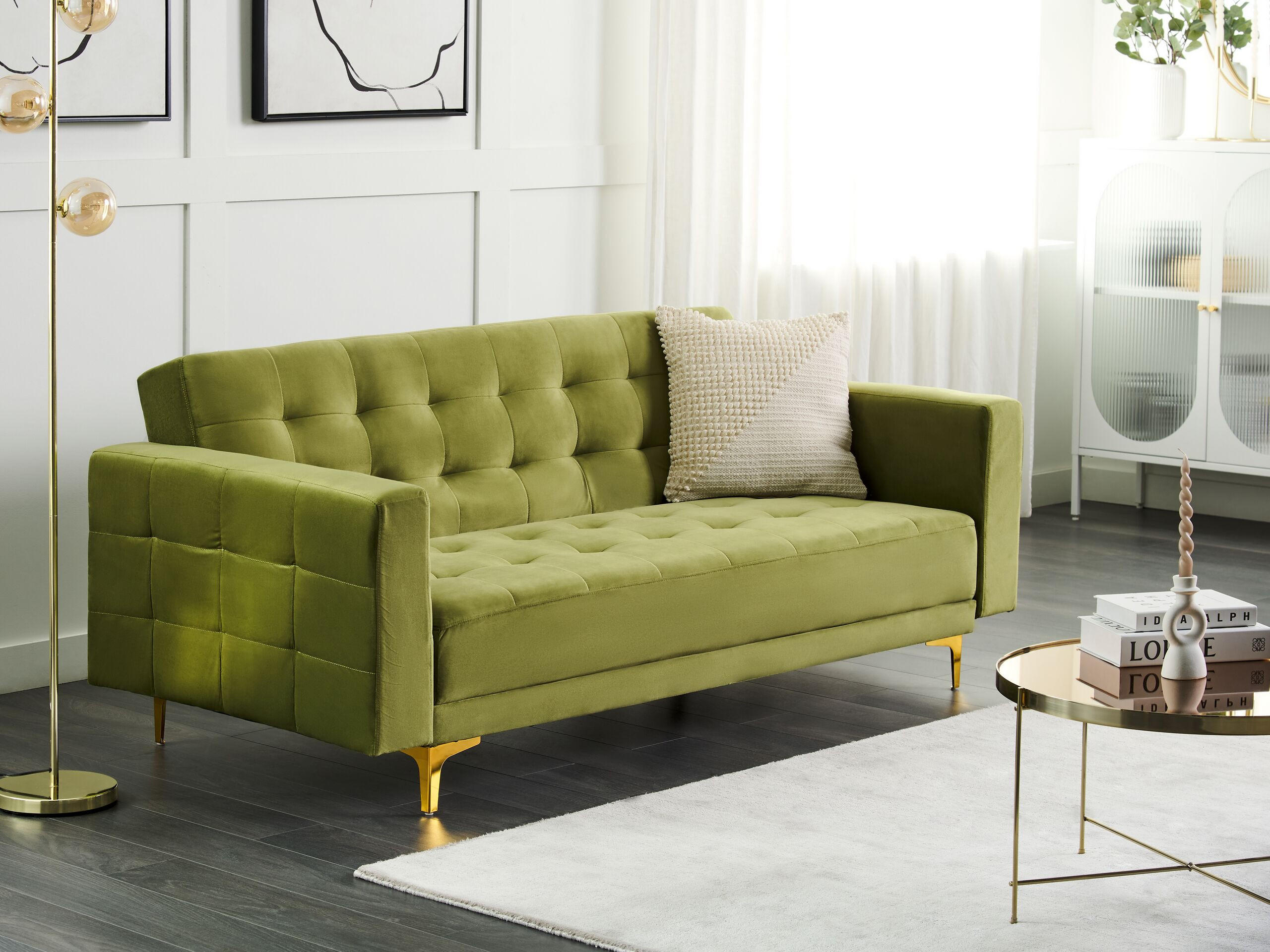 3-SITZER-SCHLAFSOFA Samtstoff grün Aberdeen - Goldfarben/Grün, Textil (186/83/88cm) - Beliani