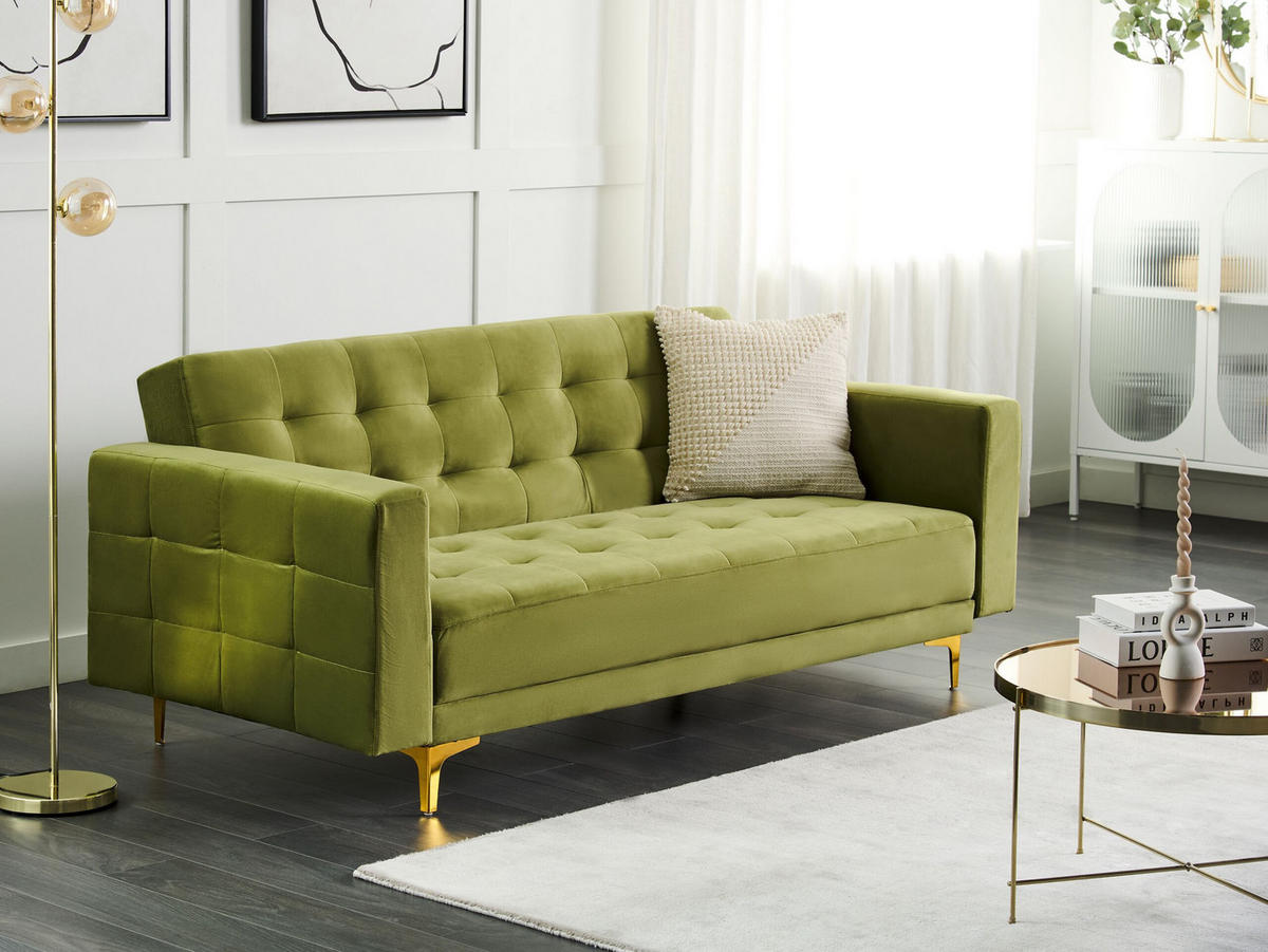 3-SITZER-SCHLAFSOFA Samtstoff grün Aberdeen - Goldfarben/Grün, Textil (186/83/88cm) - Beliani