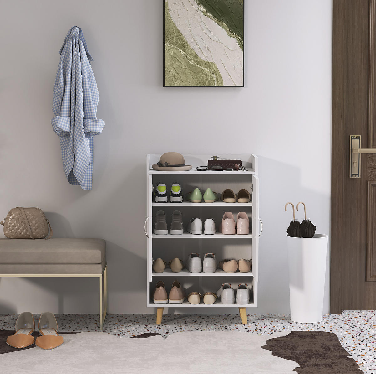 SCHUHSCHRANK aus Holz 60x30x92cm in Weiß mit 3 Innenböden - Weiß, Holz (60/92/30cm) - Modfu