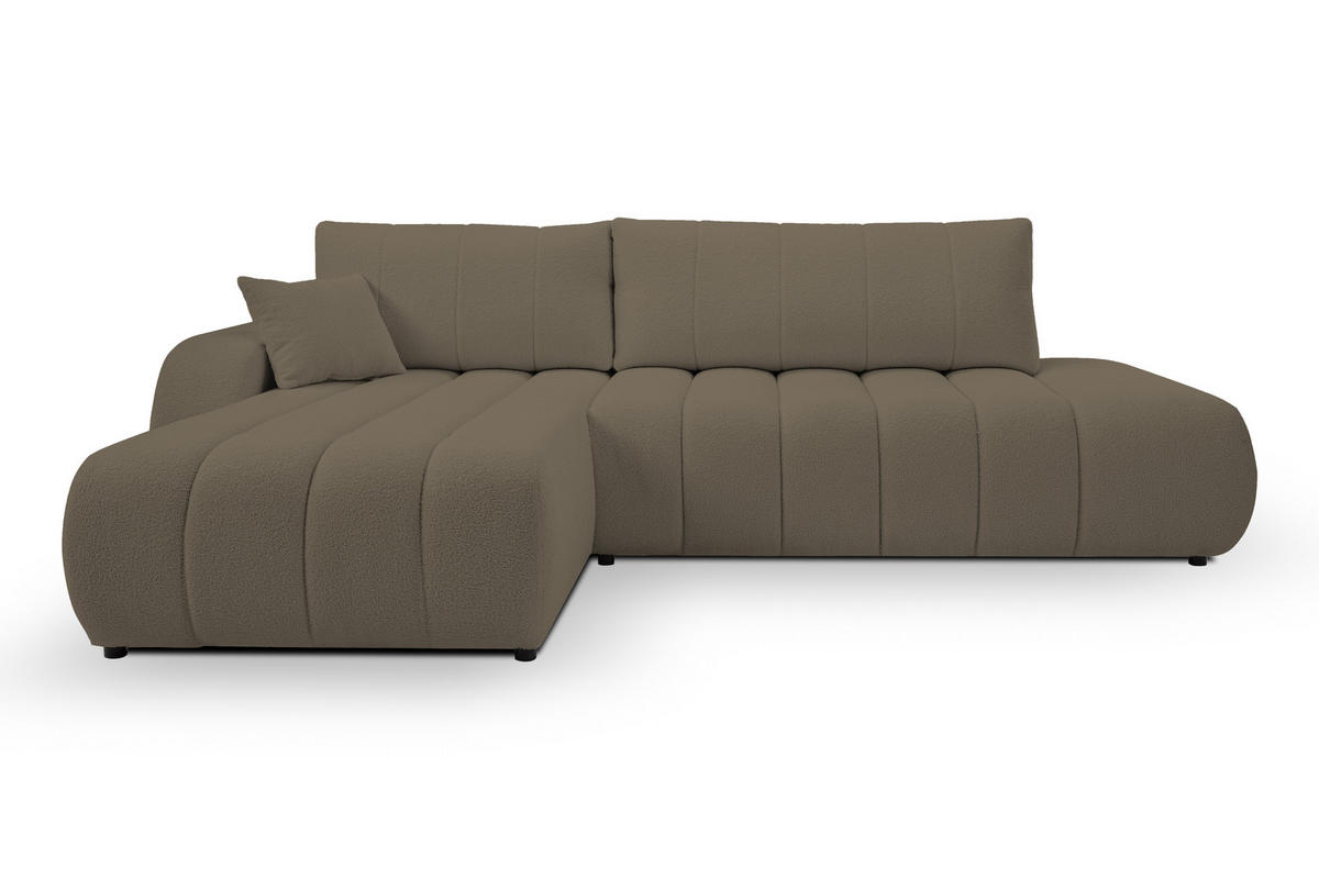 ECKSOFA Baloo mit Schlaffunktion und Bettkasten, komfortable Polsterung, Stoffbezug, lose Rückenkissen, freistehend, LINKS, 176x276x88 cm, Light brown - Hellbraun, Holz/Textil (176/276cm) - DomoHome