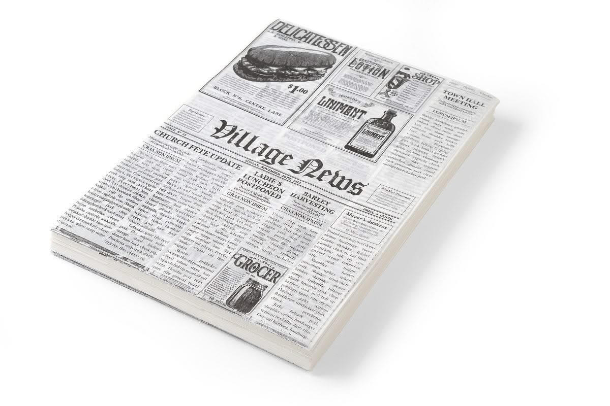 FETTBESTÄNDIGES PAPIER Fettfreies Papier Zeitungsdruck 20 x 25 cm - 500 Stück - Grau, Keramik (20/2/25cm) - Hendi
