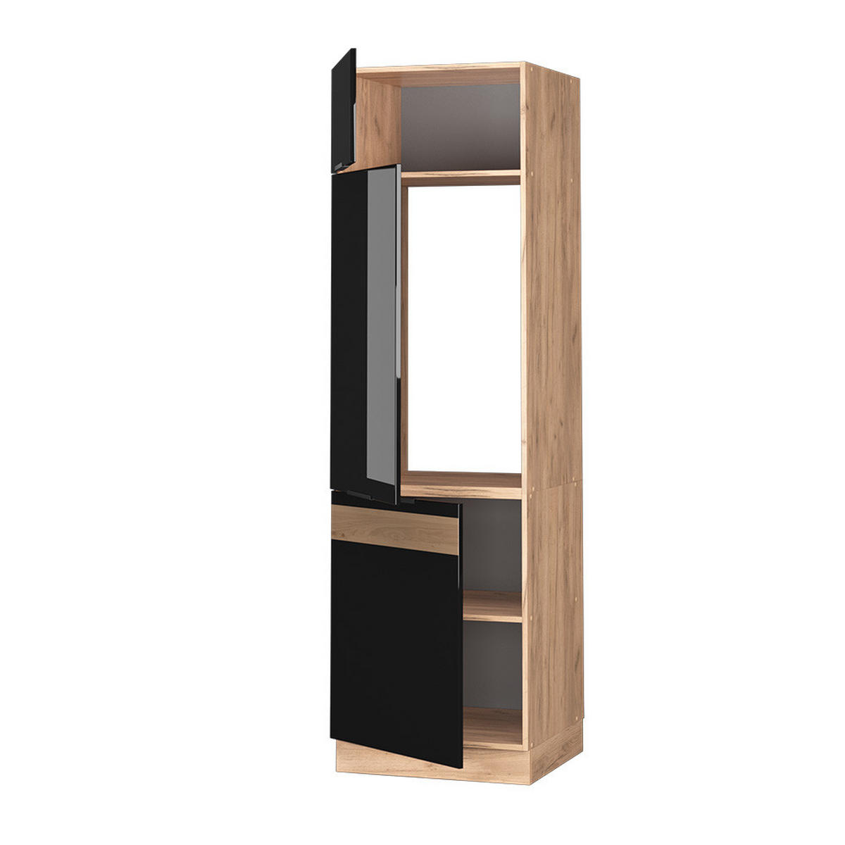 KÜCHENSCHRANK Fame-Line Schwarz Eiche hochglanz 60 cm - Honigeiche/Schwarz Hochglanz, Holzwerkstoff (60/206.8/58.1cm) - Vicco