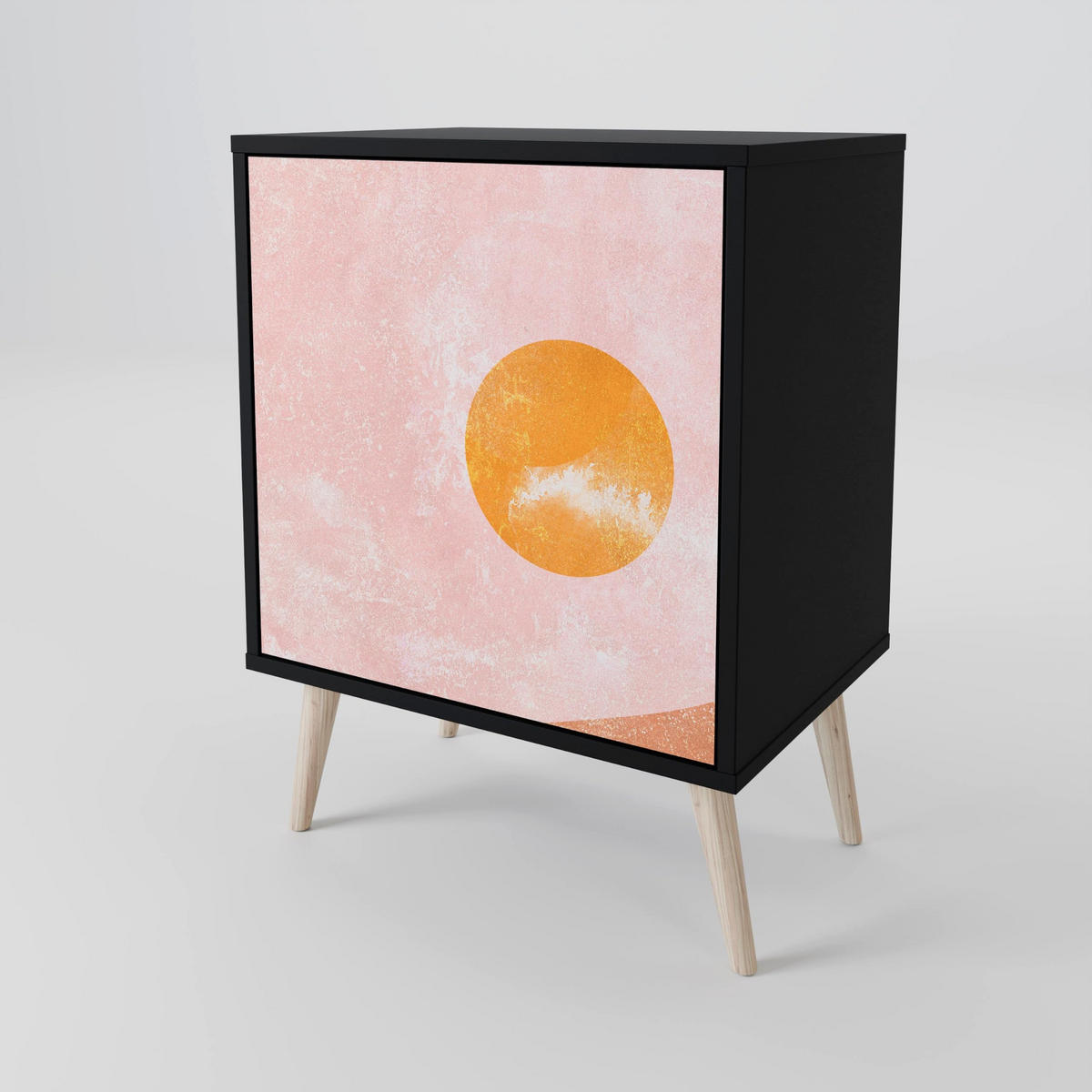 SIDEBOARD LUMINOUS SUNLIGHT, Schwarz, 57,5x42x72,5 cm, Schwarze Metallfüße - Multicolor/Schwarz, Holzwerkstoff/Metall (57.5/72.5/42cm) - SpaceRebels