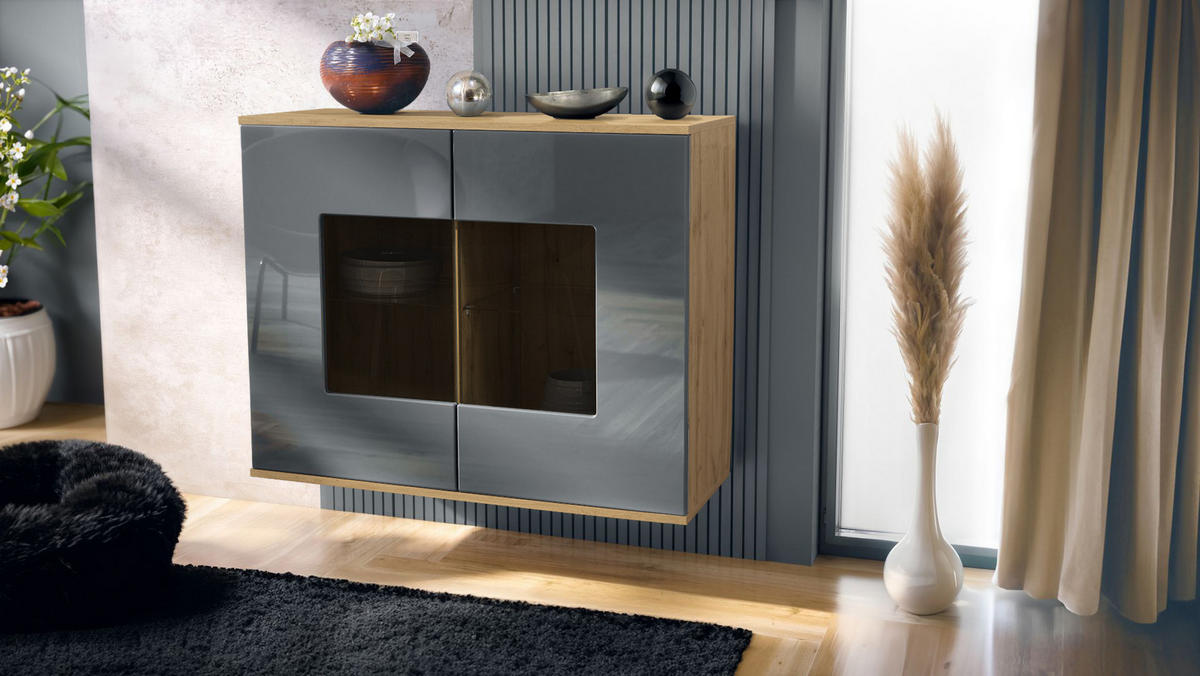 KOMMODE Grömitz Grau Hochglanz - Grau, Holzwerkstoff (92.5/73.5/35cm) - Vladon