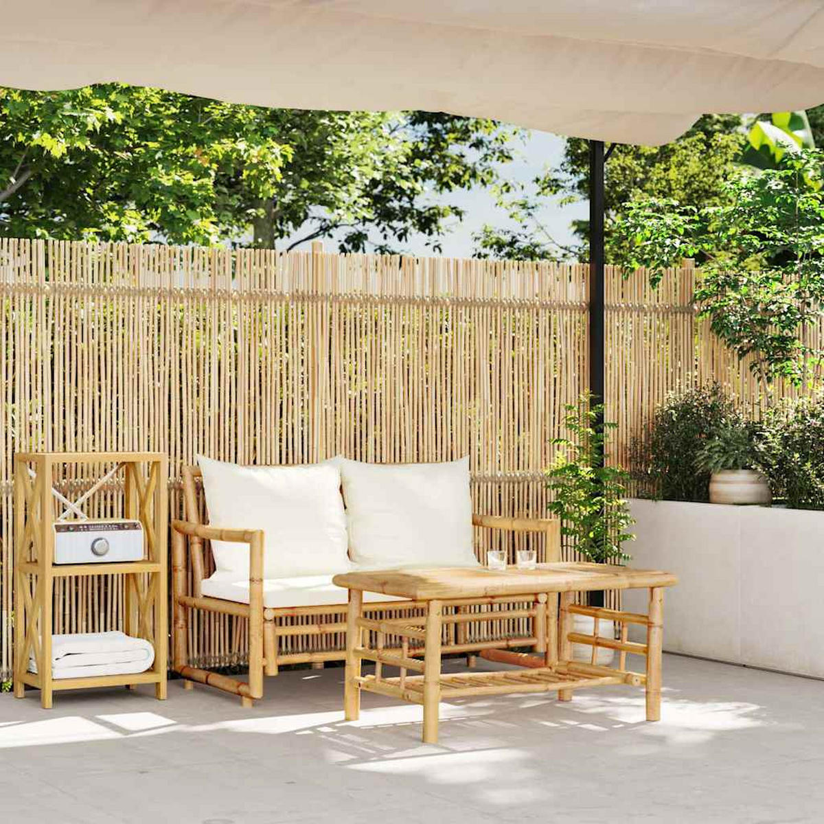 GARTENSOFA-SET 2Er Set Mit Kissen Bambus - Braun, Naturmaterialien - vidaXL