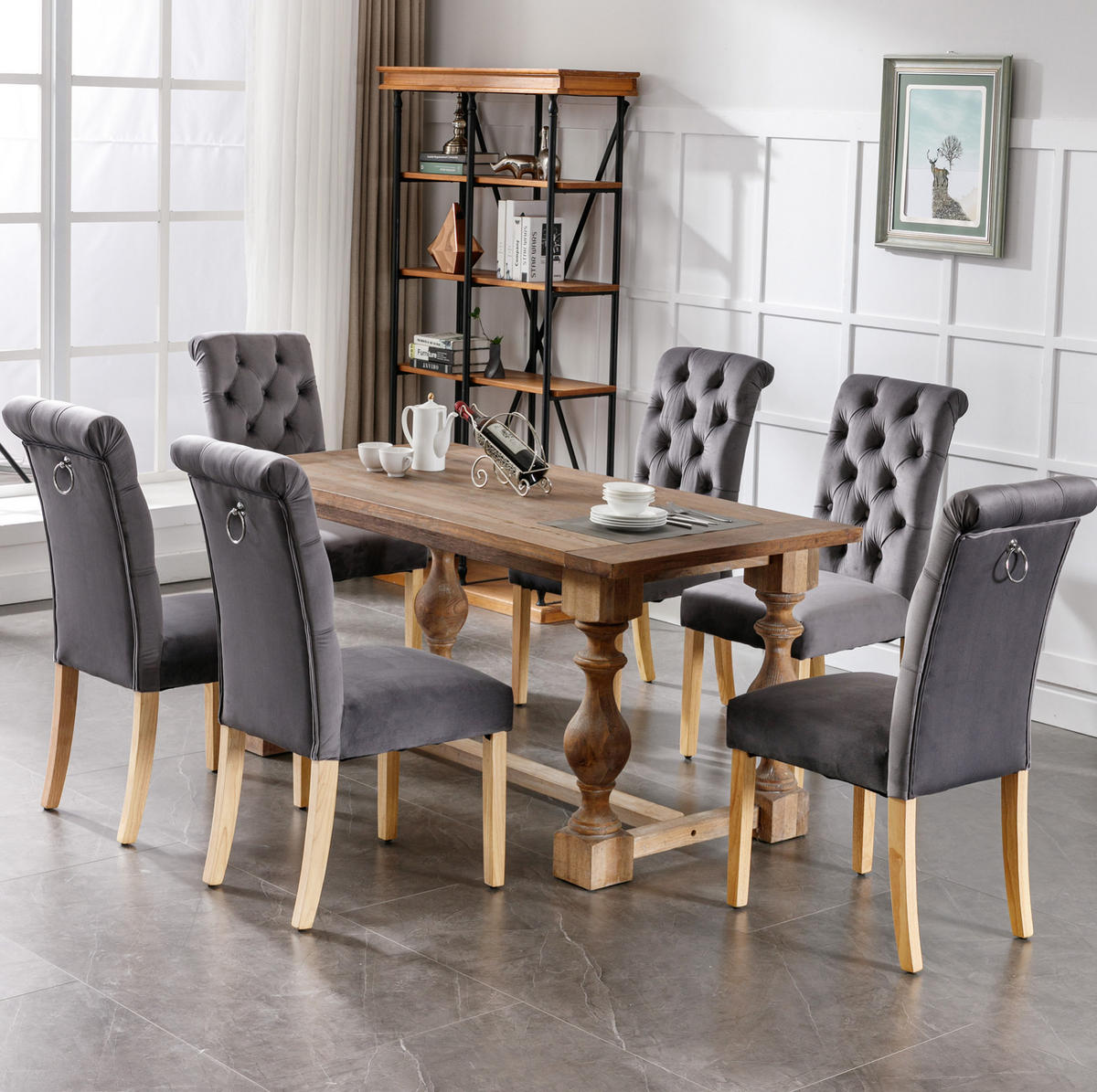 ESSZIMMERSTUHL 6er-Set Samt Grey mit Eichenbeinen - Grau, Holz (43/100/63.2cm) - Meubliv