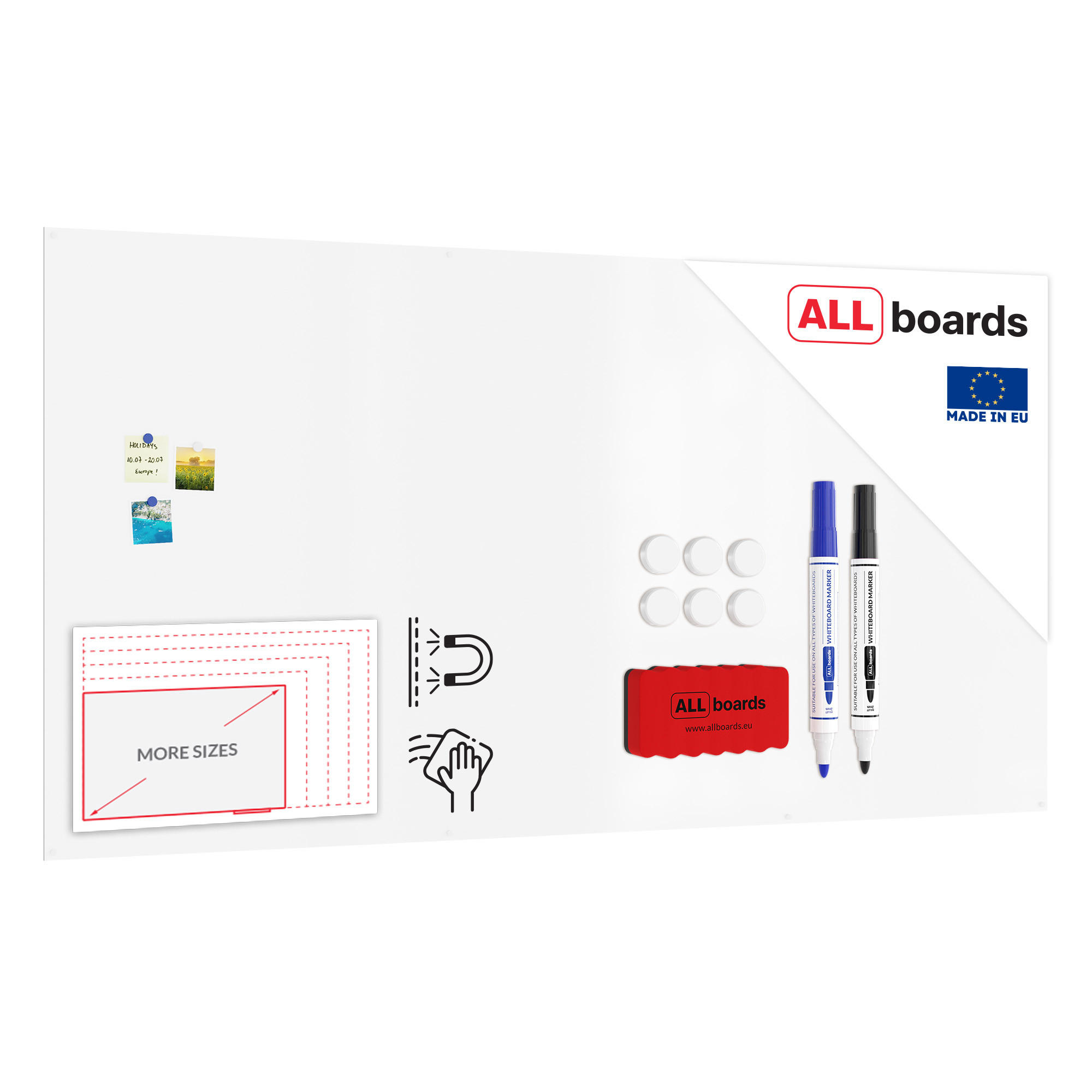 MAGNETPLATTE rahmenloses SLIMboard - Magnetisches trocken abwischbares Whiteboard 240x120 cm - Weiß, Metall (240/120/0.3cm) - ALLboards