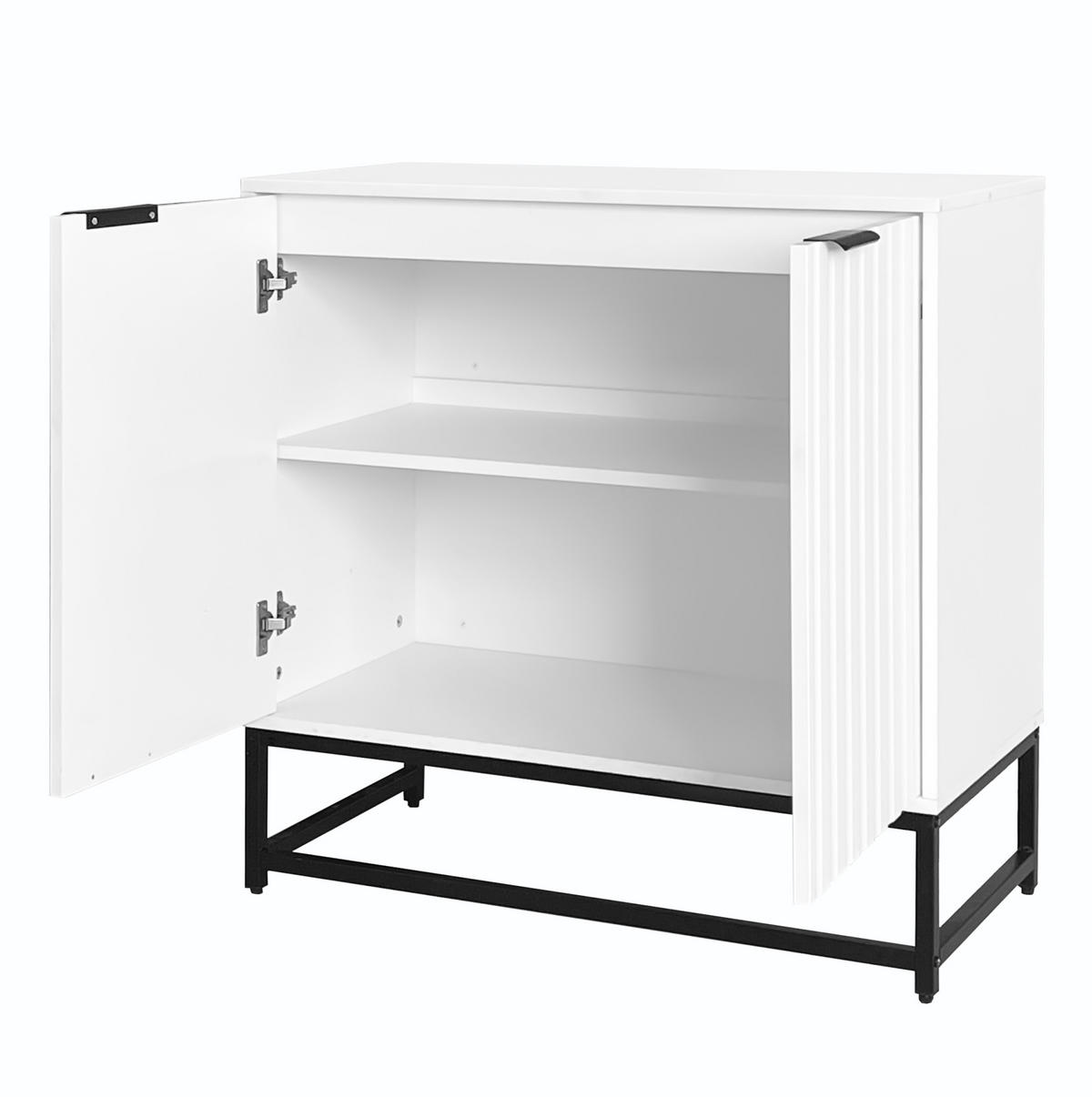KOMMODE 80/40/80 cm mit 2 Türen und Metallgriffen – weiß - Weiß, Holzwerkstoff (80/80/40cm) - BEAOK