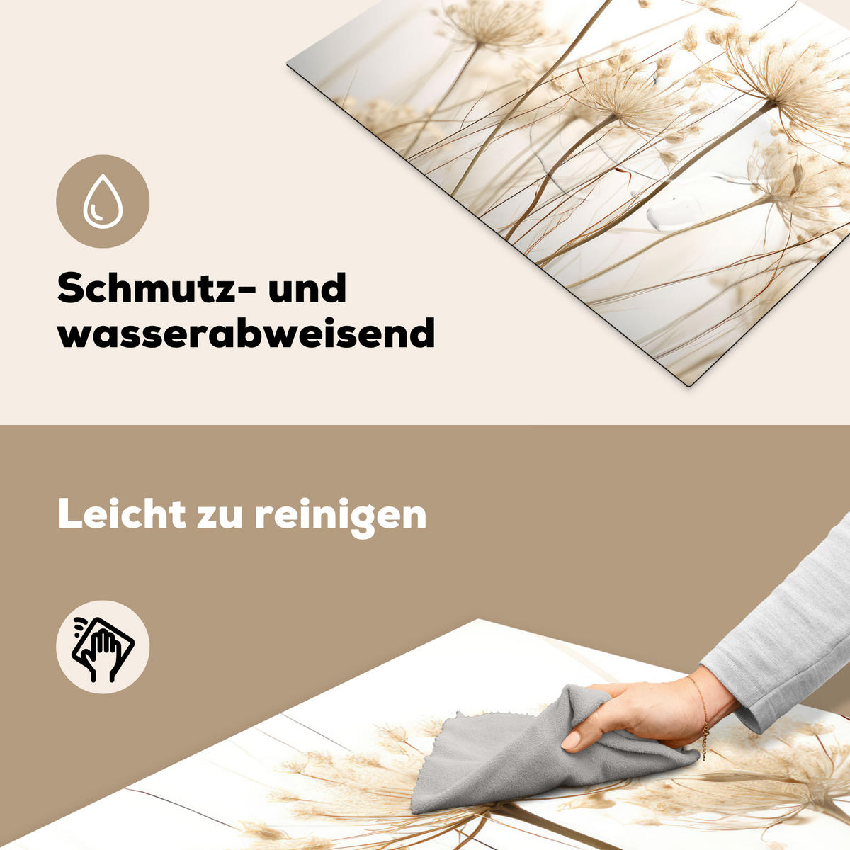 HERDABDECKPLATTE Blumen - Weiß - Sonnenlicht Induktionsmatte 71x52 cm - Ecru, Kunststoff (71/52/0.2cm) - MuchoWow