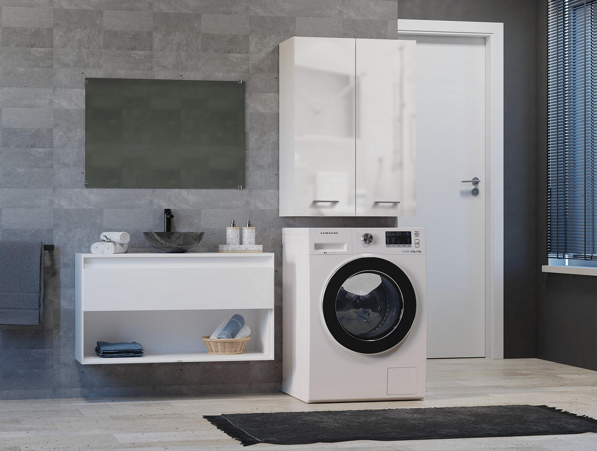 BADEZIMMERSCHRANK POLA MINI DD - WEISS GLÄNZEND - Weiß Hochglanz, Holzwerkstoff (64/90/30cm) - CDF