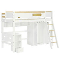 HOCHBETT 90/200 cm DE-02278, in Weiß/Natur, mit Tisch, Kleiderschrank und offenem Regal - Weiß, Holz/Holzwerkstoff (90/200cm) - ComfortXL
