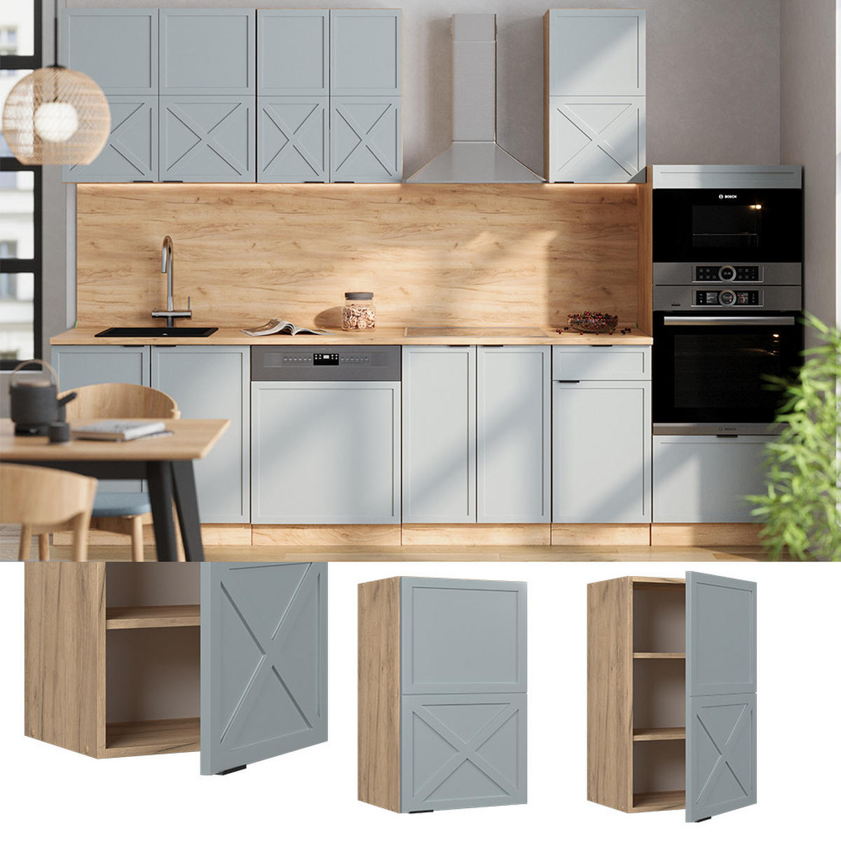 HÄNGESCHRANK Fame-Line Hellblau-grau 45 cm - Honigeiche/Eiche Wotan, Holzwerkstoff (45/72/34.1cm) - Vicco