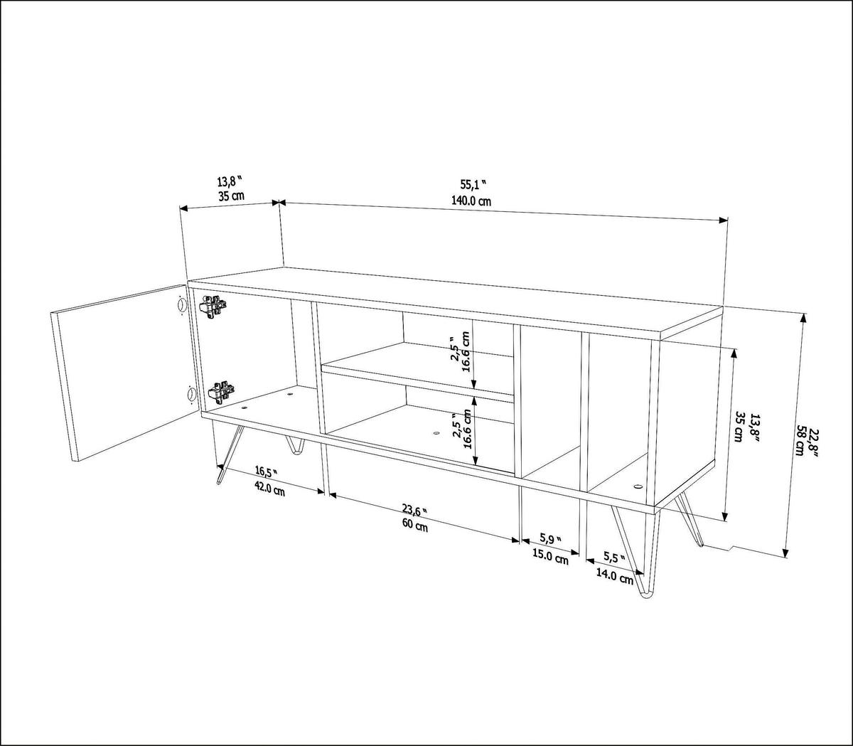 TV-ELEMENT Mictico 140 cm Walnuss Weiß - Walnussfarben/Weiß, Holzwerkstoff (35.5/58.4/140cm) - Decorotika