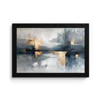 POSTER MIT RAHMEN Kunst - Grau - Gold - Abstrakt 30x20 cm - Dunkelgrau, Papier (30/20cm) - MuchoWow