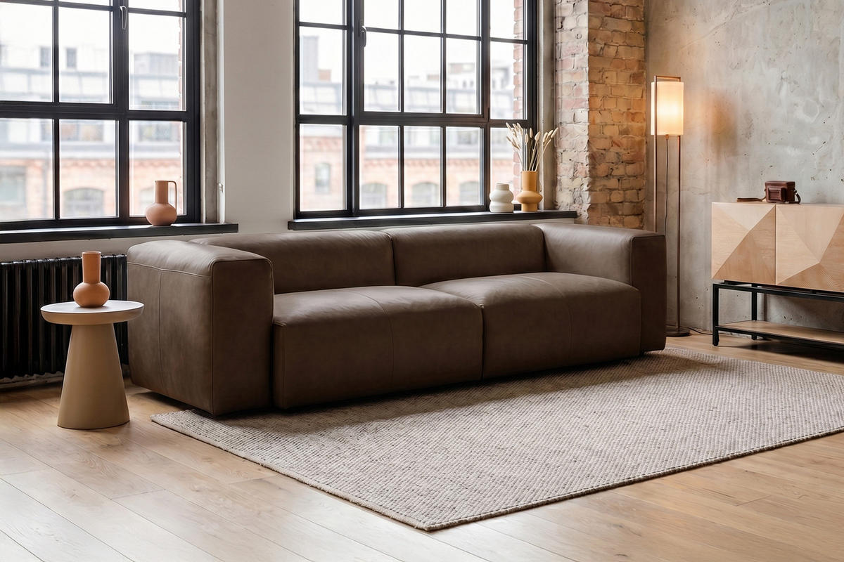 SOFA CELESTE Dunkelbraun Leder - Dunkelbraun/Schwarz, Leder/Kunststoff (302/114cm) - KAWOLA