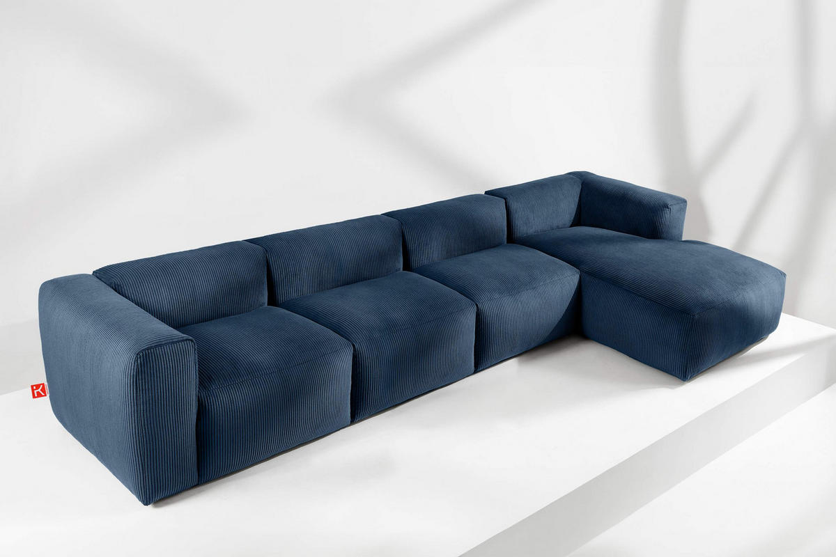 ECKMODULSOFA-RECHTS BUFFO 6-Sitzer mit extrem weicher Sitzfläche, Kordstoff, marineblau - Blau/Grün, Textil (377/180cm) - KONSIMO®