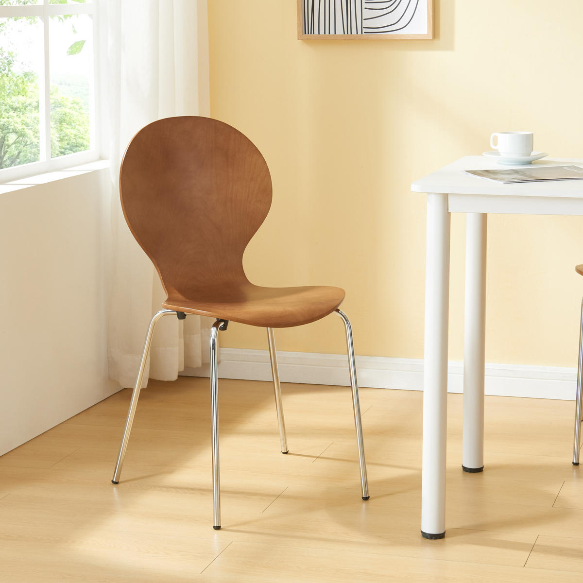 ESSZIMMERSTUHL-SET 4 TLG. Etne - Chromfarben/Walnussfarben, Holz/Metall (48/85/50cm) - [en.casa]