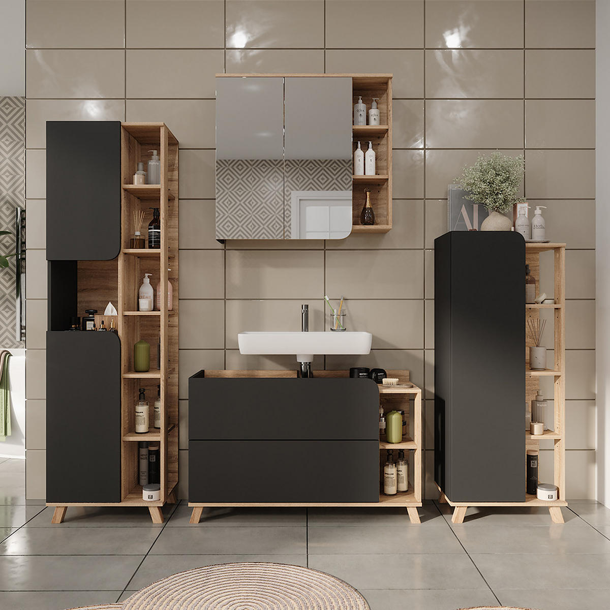 ZRCADLOVÁ SKŘÍŇKA Karen Sonoma/antracit - Sonoma dub/antracitová, kompozitní dřevo (80/75/20cm) - Vicco