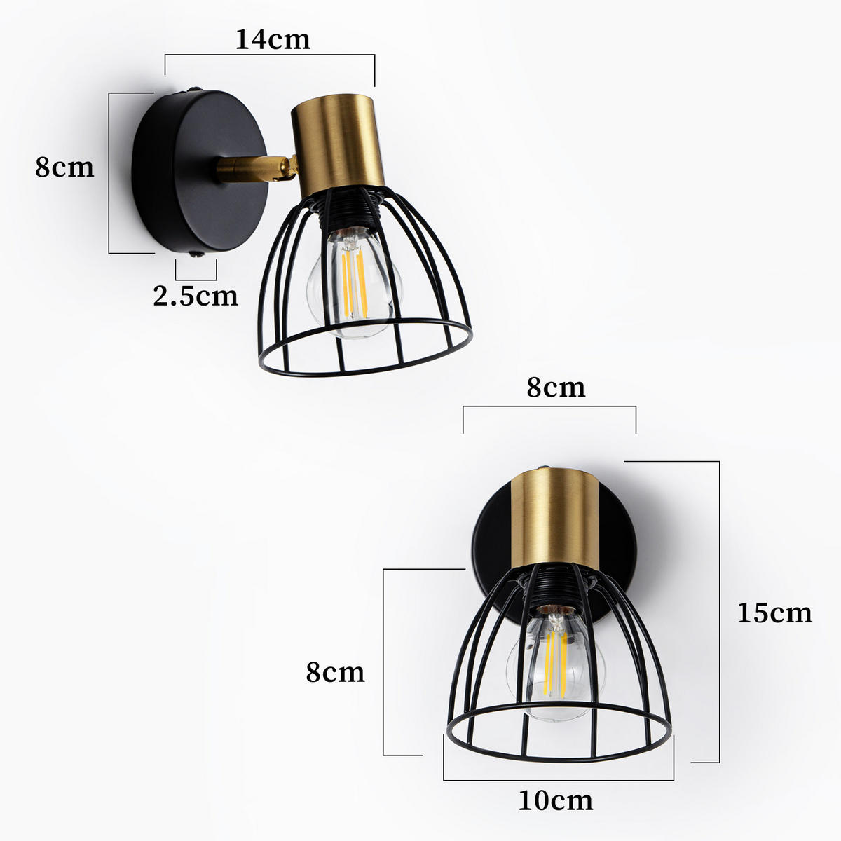 WANDLEUCHTE Veyra 10/13.5/14 cm - Schwarz, Metall (13.5/14/10cm) - ZMH