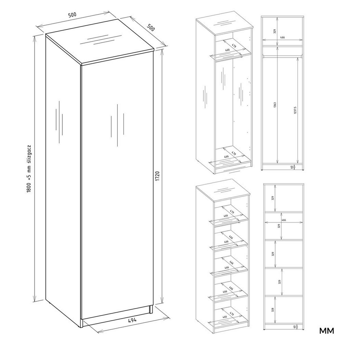 ŠATNÍK Biela 50/180/50 - biela, kompozitné drevo (50/180/50cm) - RAUMHIRSCH FURNITURE