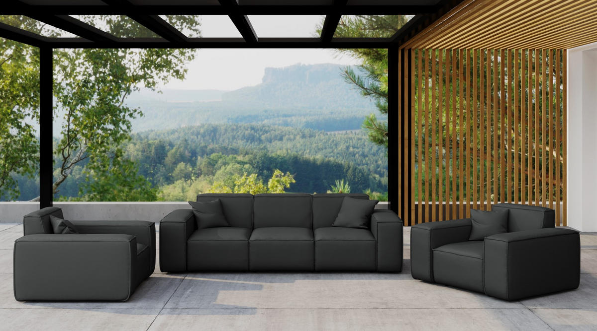 LOUNGEGARNITUR 3 1 1 Gartenmöbel, MALIBU Stoff Odyssey Schwarz - Schwarz, Holz - Kaiser Möbel