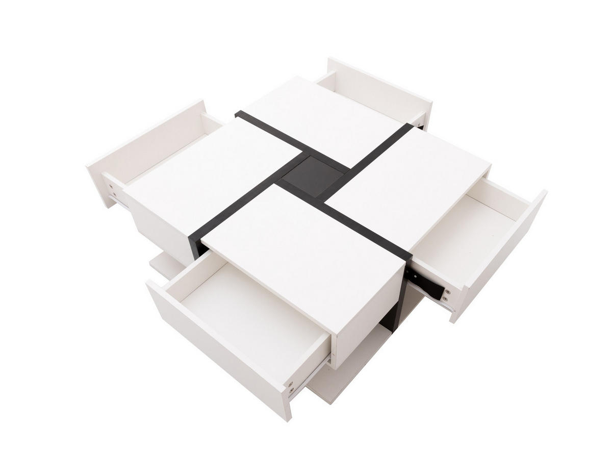 COUCHTISCH 78/78/36 cm Weiß aus Spanplatte mit 4 Schubladen und Hochglanzoberfläche - Weiß, Holzwerkstoff (78/78/36cm) - OKMYHOME