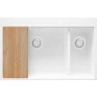 SPÜLBECKEN Oslo Duo, 2-er set Alles Weiß 78/50 cm 2 Becken + Ablauf-Set + Schneidebrett ab 80er Unterschrank - Beige/Weiß, Kunststoff (78/20/50cm) - Primagran