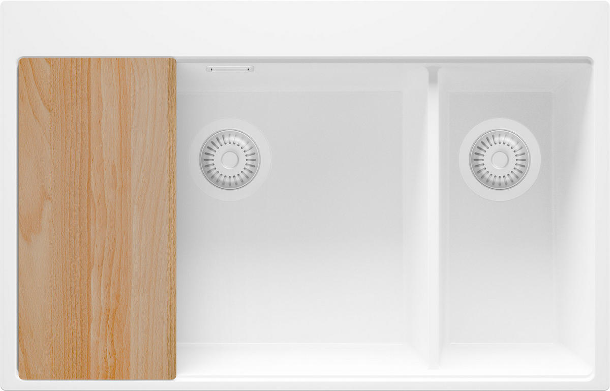 SPÜLBECKEN Oslo Duo, 2-er set Alles Weiß 78/50 cm 2 Becken + Ablauf-Set + Schneidebrett ab 80er Unterschrank - Beige/Weiß, Kunststoff (78/20/50cm) - Primagran