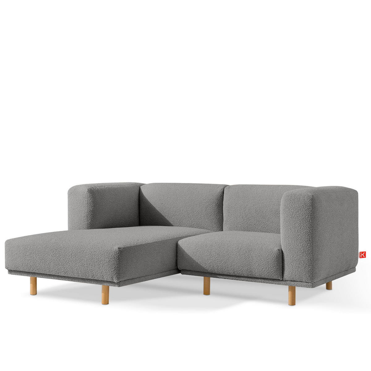 ECKSOFA-LINKS FOSERO, Bouclé - Eschefarben/Buchefarben, Holz/Holzwerkstoff (204/155cm) - KONSIMO®