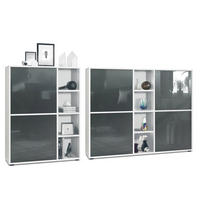 WOHNZIMMERSET Miami Grau Hochglanz - Grau, Holzwerkstoff (214.5/105.5/35.5cm) - Vladon