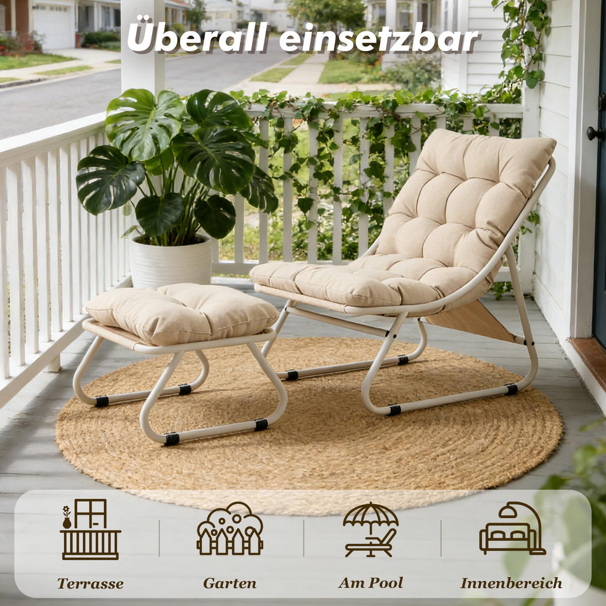 SESSELSET, Relaxsessel mit Hocker,Stahlrahmen,Polyester,Beige - Beige, Metall (78/86/65cm) - LVHOM