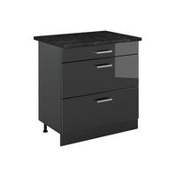 SPODNÍ SKŘÍŇKA KUCHYŇSKÉ LINKY R-Line, Antracitový vysoký lesk/Antracit, 80 cm se 3 zásuvkami pracovná doska antracitová - antracitová, kompozitní dřevo (80/81.6/60cm) - Vicco