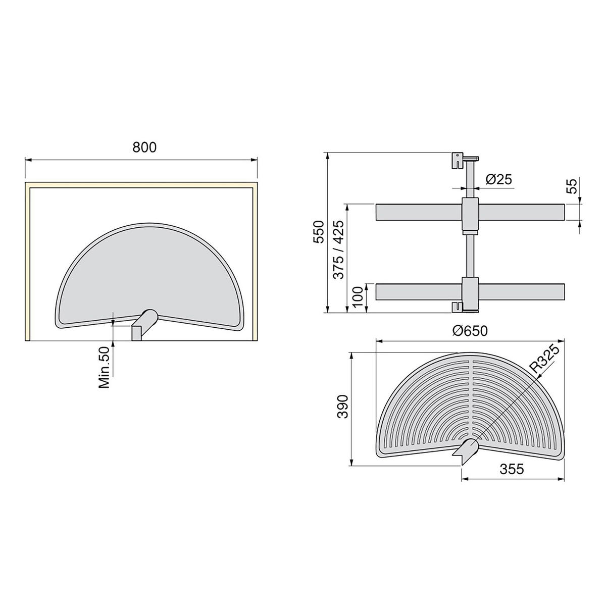 DREHPLATTEN Shelvo 1/2, für 800mm Modul, Kunststoff und Aluminium, weiss 2er-set - Weiß, Kunststoff (80/55/39cm) - EMUCA
