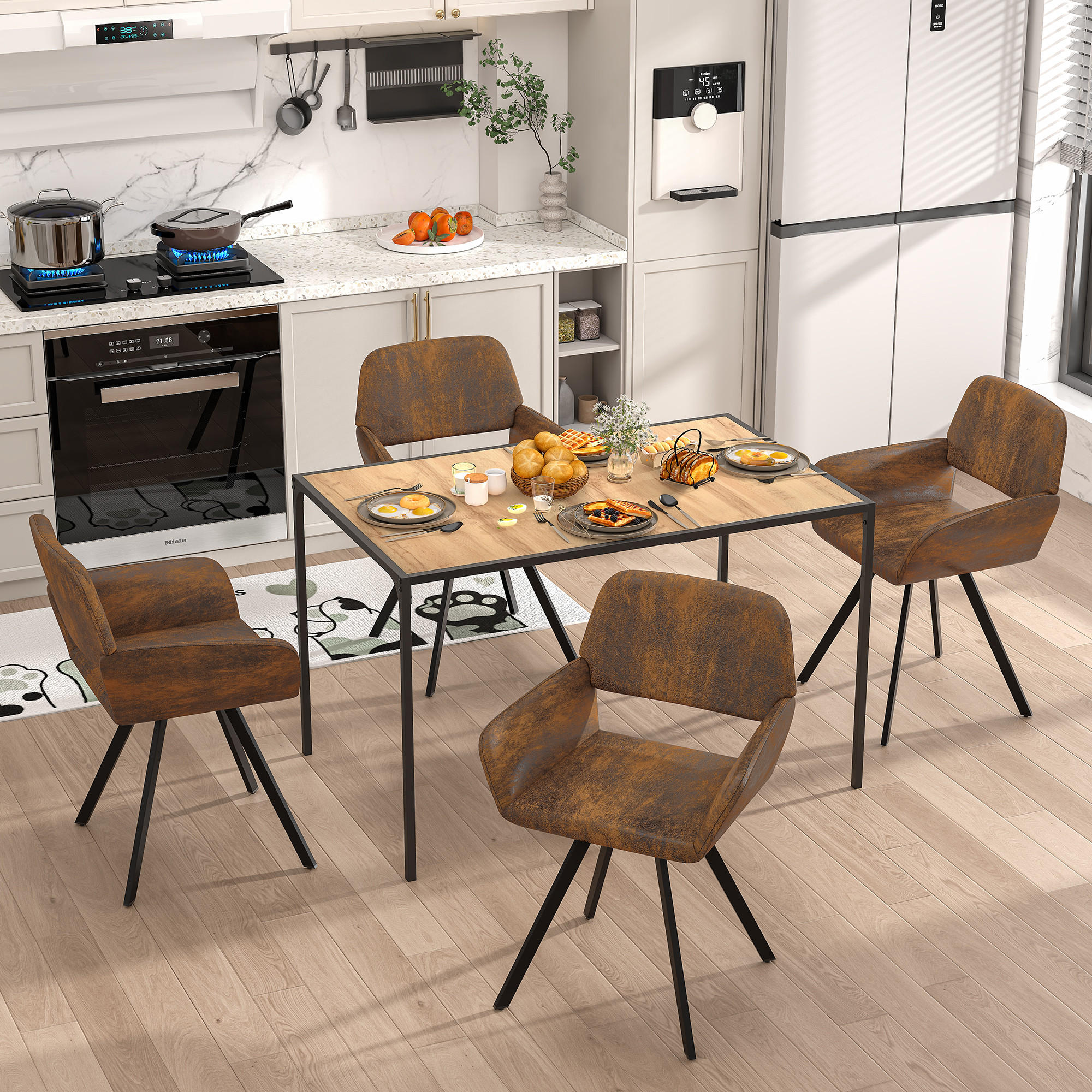 ESSTISCH SET dunkles Holz und Braun - Braun, Holzwerkstoff/Metall (120/75/80cm) - Urban Meuble