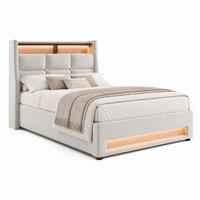 BETT mit USB und LED 90x200 cm Beige inkl. Matratze - Beige, Metall (90/200cm) - Meubliv