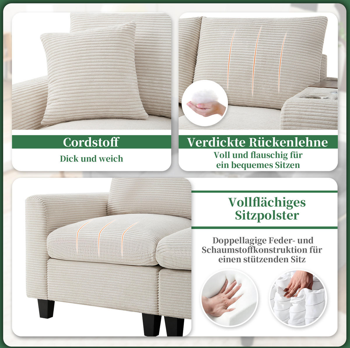 ECKSOFA 229/83/149.5 cm Beige aus Cord mit Stauraum - Beige, Textil (149.5/229cm) - OKMYHOME