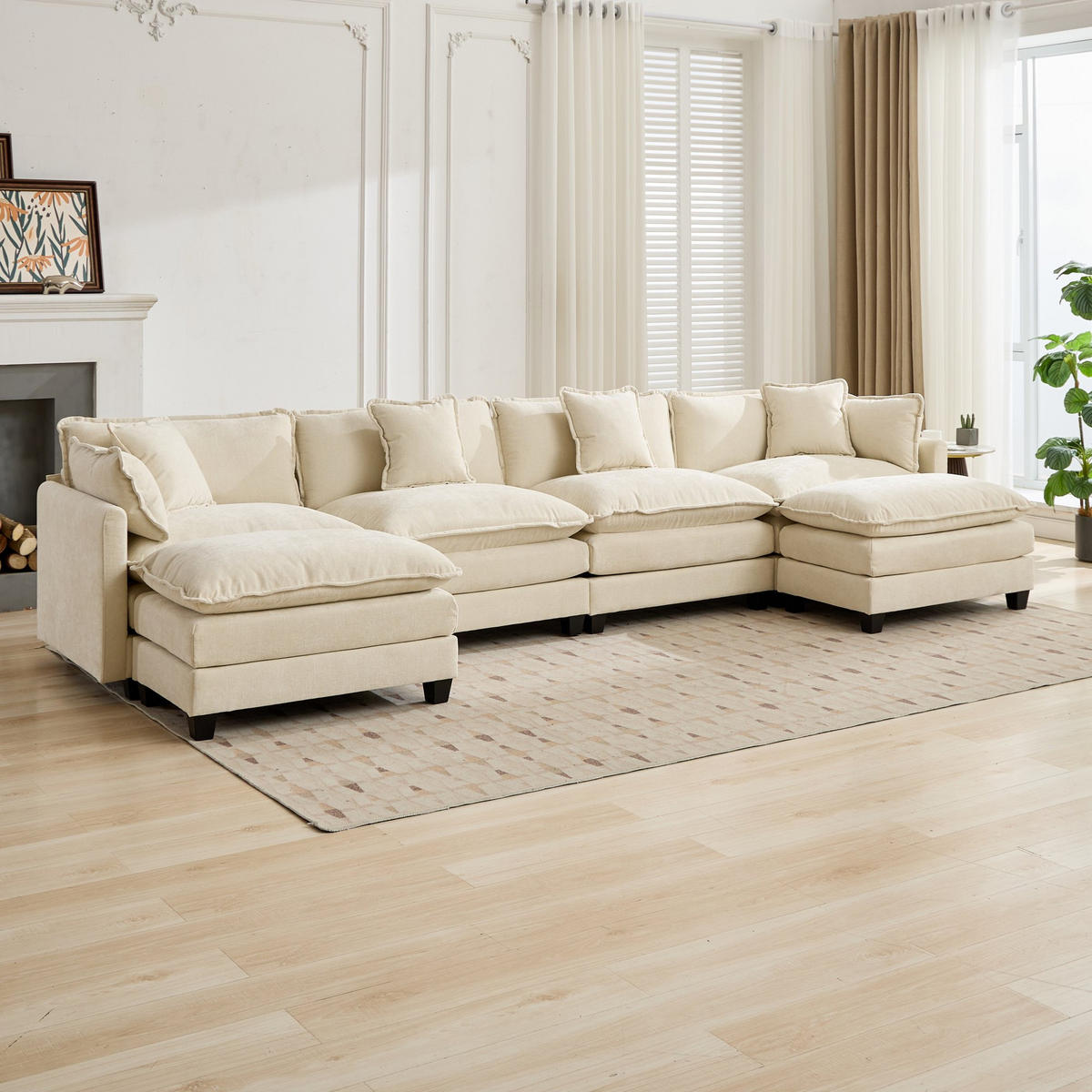 4-SITZER-SOFA aus Chenille mit modularem Design, beige - Beige, Textil (75/84/380cm) - Luhomfu