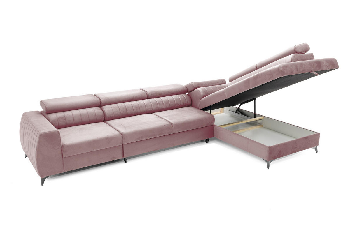 ECKSOFA PIERO MAXI Rechts mit Schlaffunktion 195x125 Velours Rosa - Pink/Schwarz, Holz/Textil (203/350cm) - Muffo