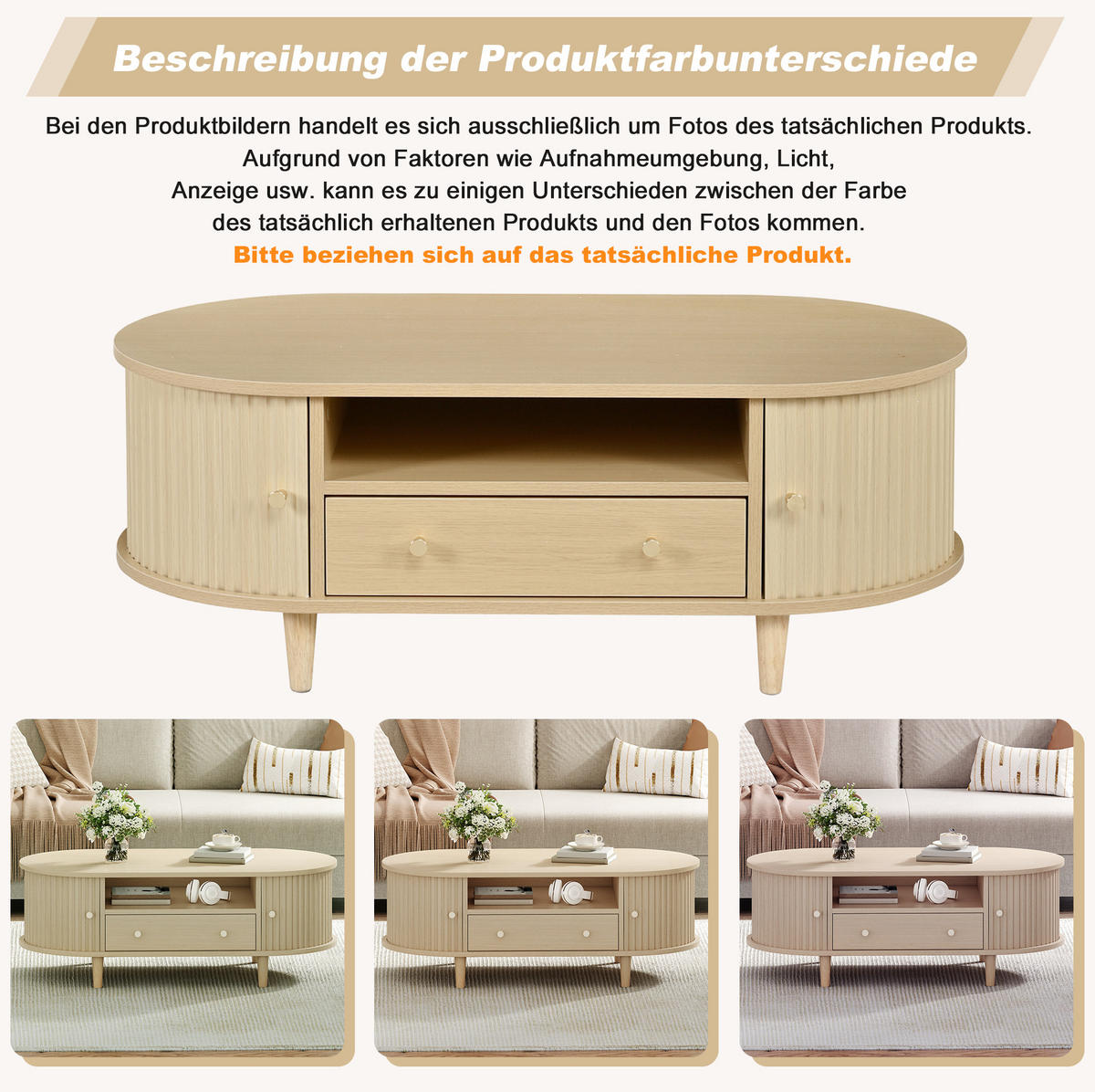 KONFERENČNÍ stolek 100/50/36 cm dubový z MDF s 1 zásuvkou a roletovými dvířky - barva dubu, kompozitní dřevo (100/50/36cm) - OKWISH