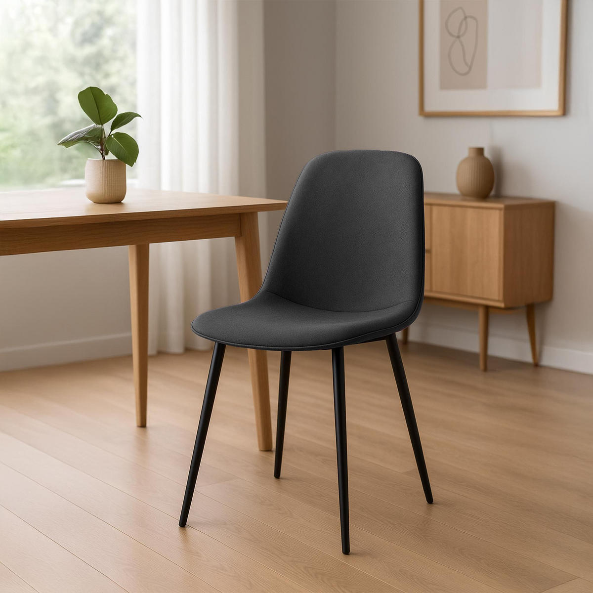 ESSZIMMERSTUHL 4er Set Stoff Dunkelgrau - Dunkelgrau/Schwarz, Textil/Metall (45/88/54cm) - CLP