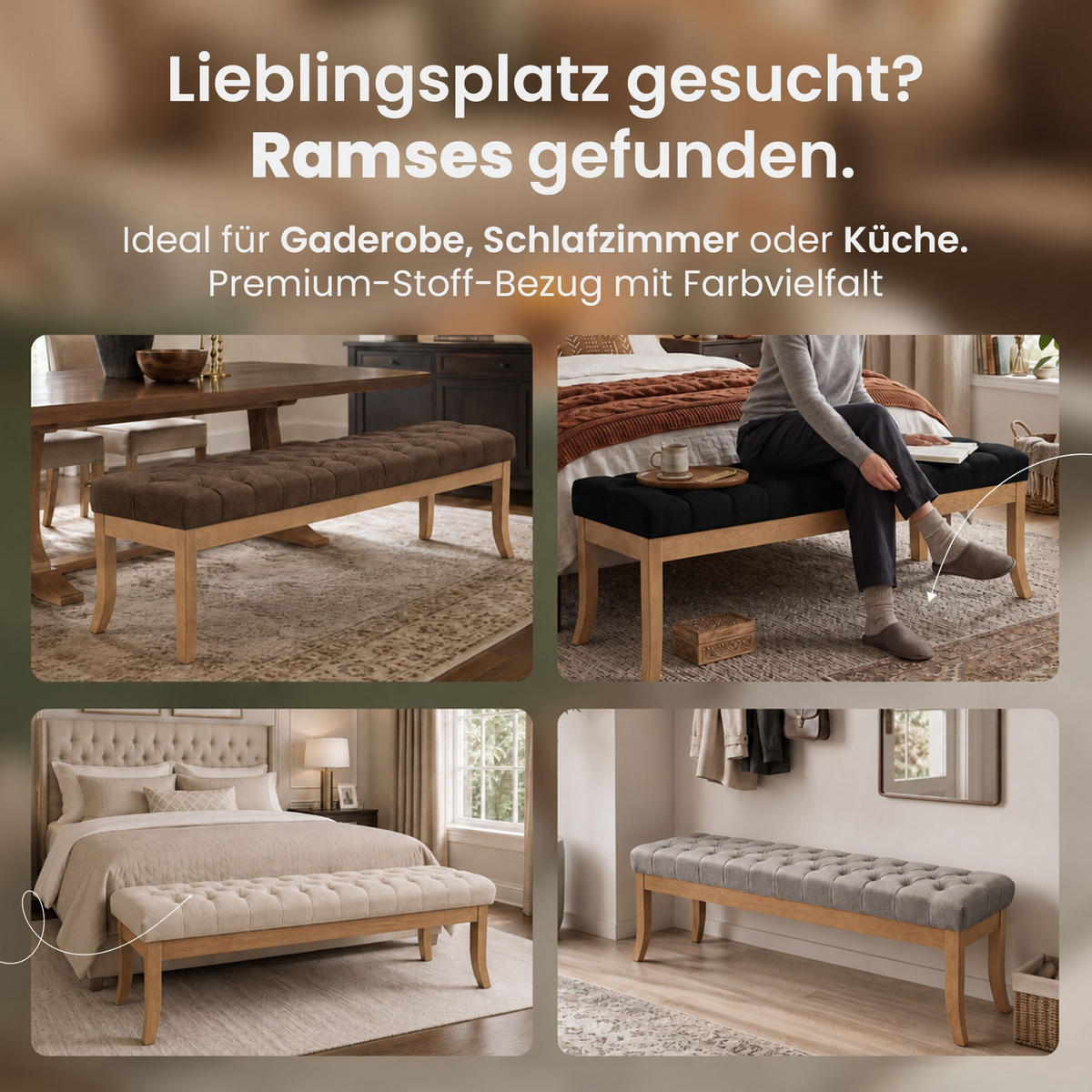 SITZBANK 150/38 cm Stoff Creme - Creme/Naturfarben, Holz/Textil (150/46/38cm) - CLP