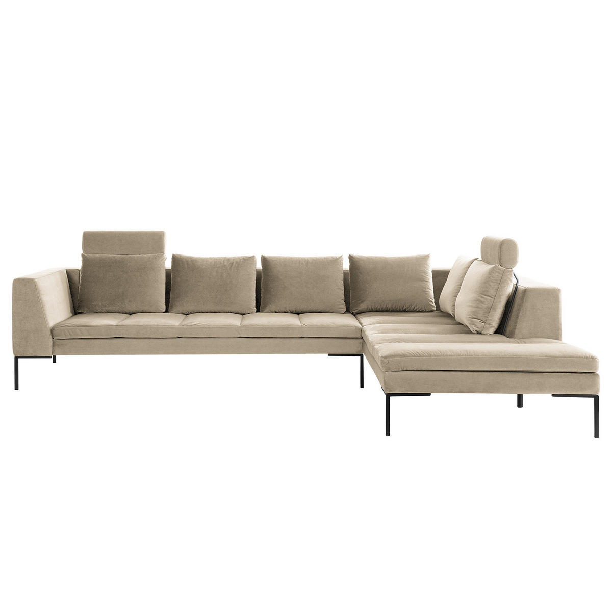 ECKSOFA mit Ottomane - Beige/Schwarz, Textil/Metall (319/230cm) - home24