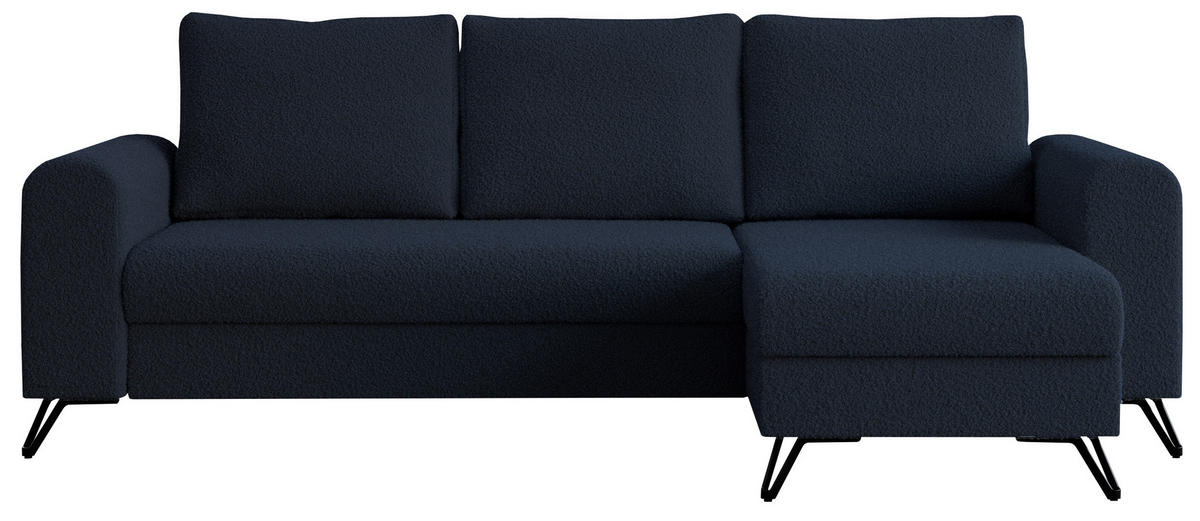 ECKSOFA Hugo Boucle Dunkelblau - Schwarz/Dunkelblau, Textil/Metall (242/140cm) - MKS