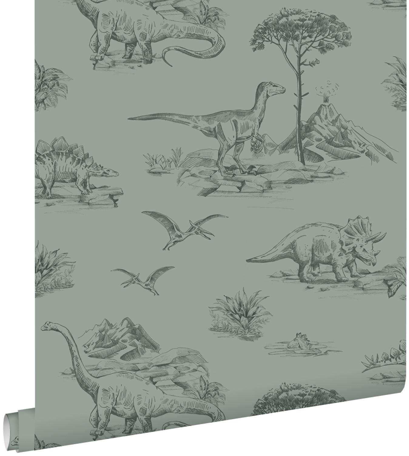 TAPETE Dinosaurier 53 cm x 10.05 m - Grün, Papier (53/0.1cm) - ESTAhome