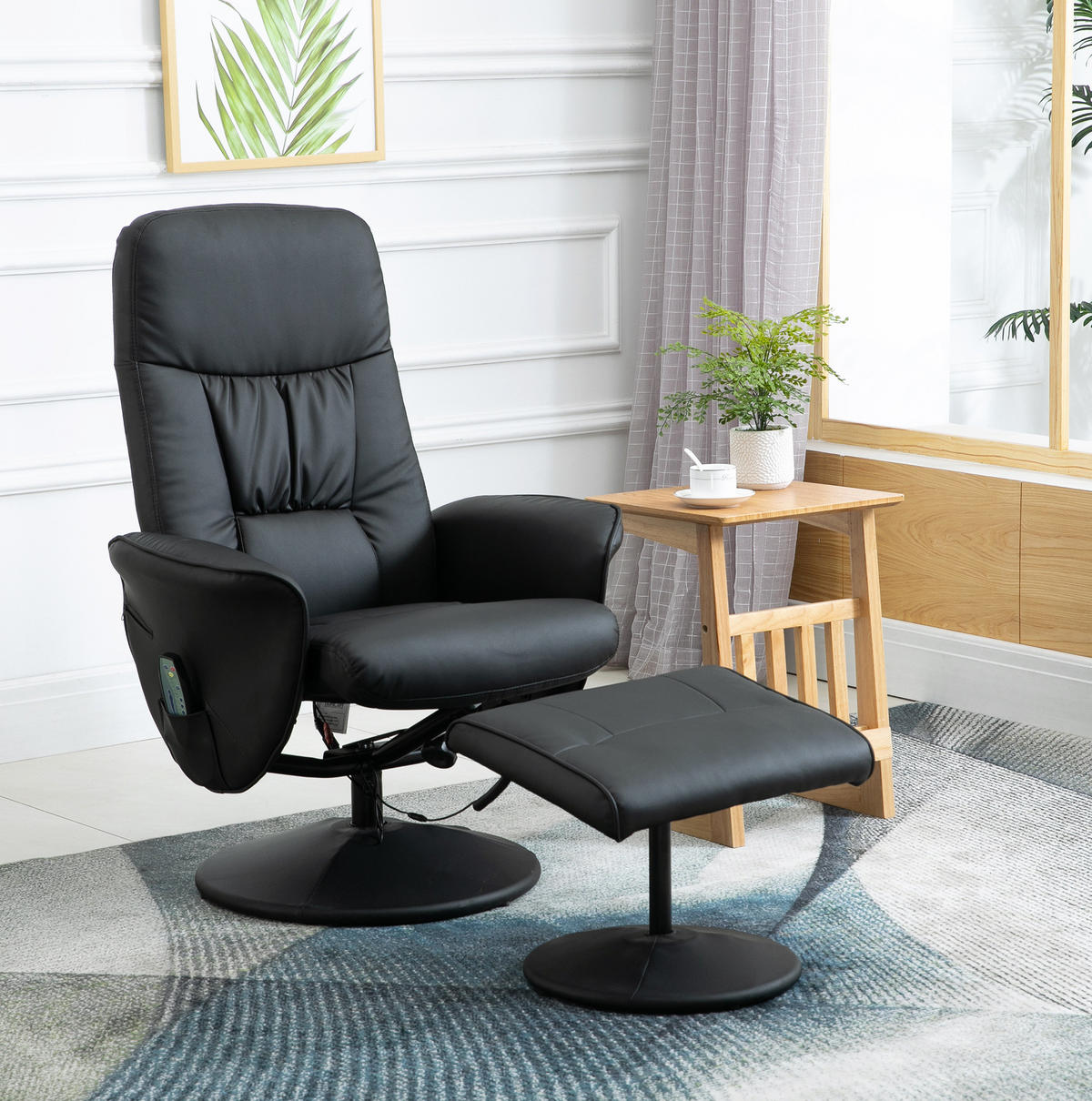 RELAXSESSELSET 76/81/105 cm in Schwarz mit Hocker, Massagefunktion und Liegefunktion - Schwarz, Kunststoff (81/105/76cm) - Flora Grace