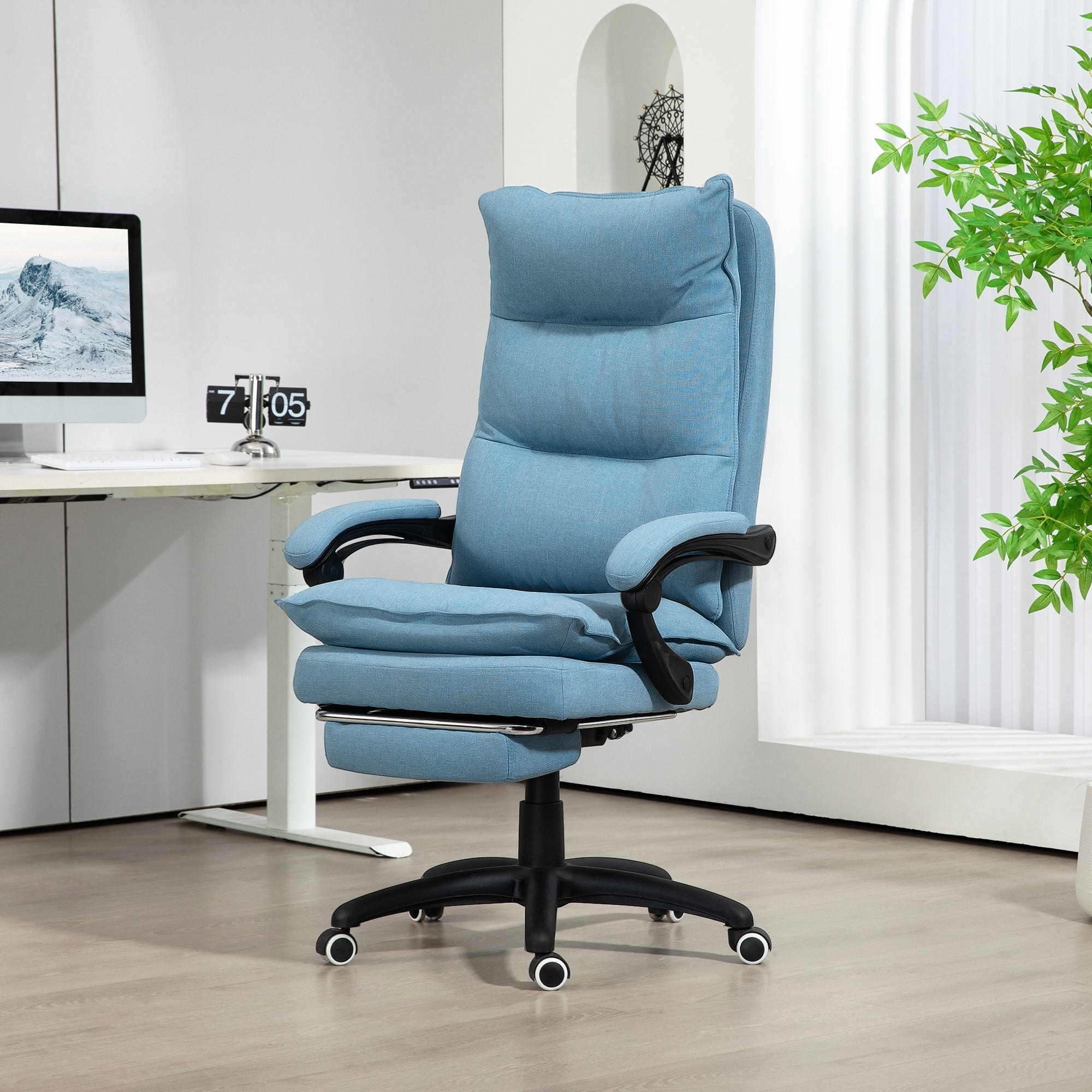 ERGONOMISCH Bürostuhl mit Massagefunktion, Computerstuhl mit Liegefunktion - Blau, Kunststoff (62/130/70cm) - Vinsetto