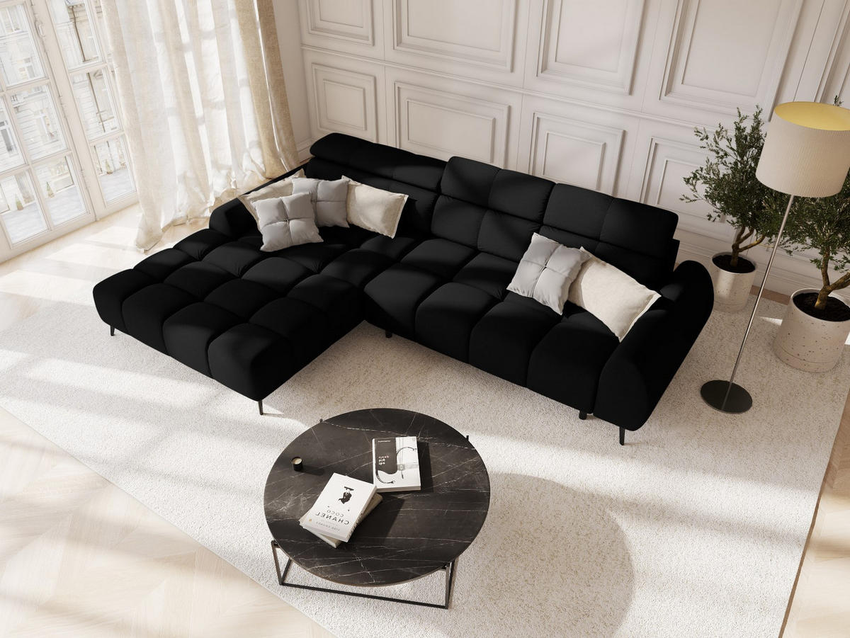 ELEKTRISCHES-ECKSOFA links Alyse aus strukturiertem Stoff schwarz 5 Sitzplätze - Schwarz, Textil (188/295cm) - Micadoni